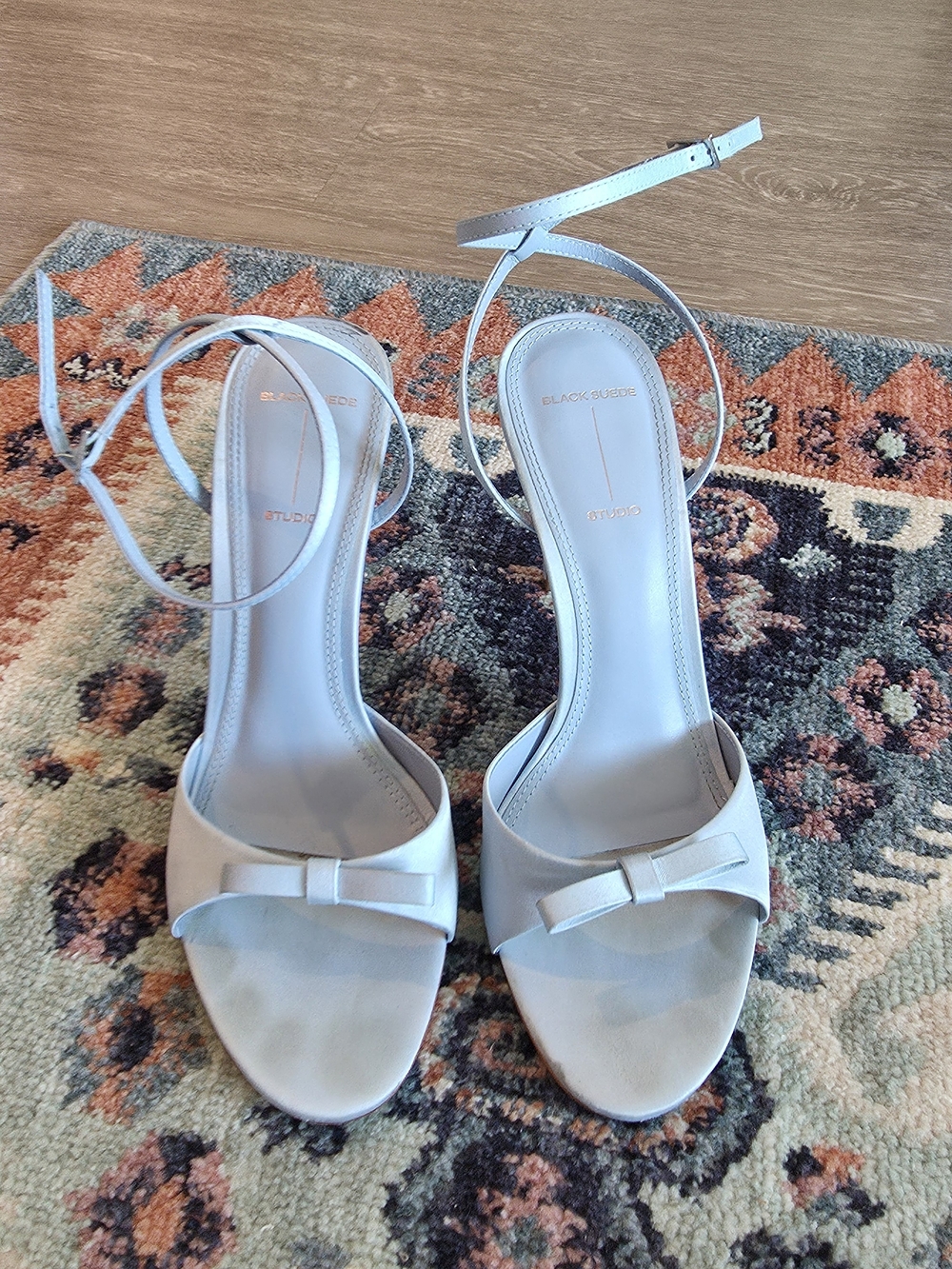 Albie 100 Bow Sandal in Blue Fog Satin